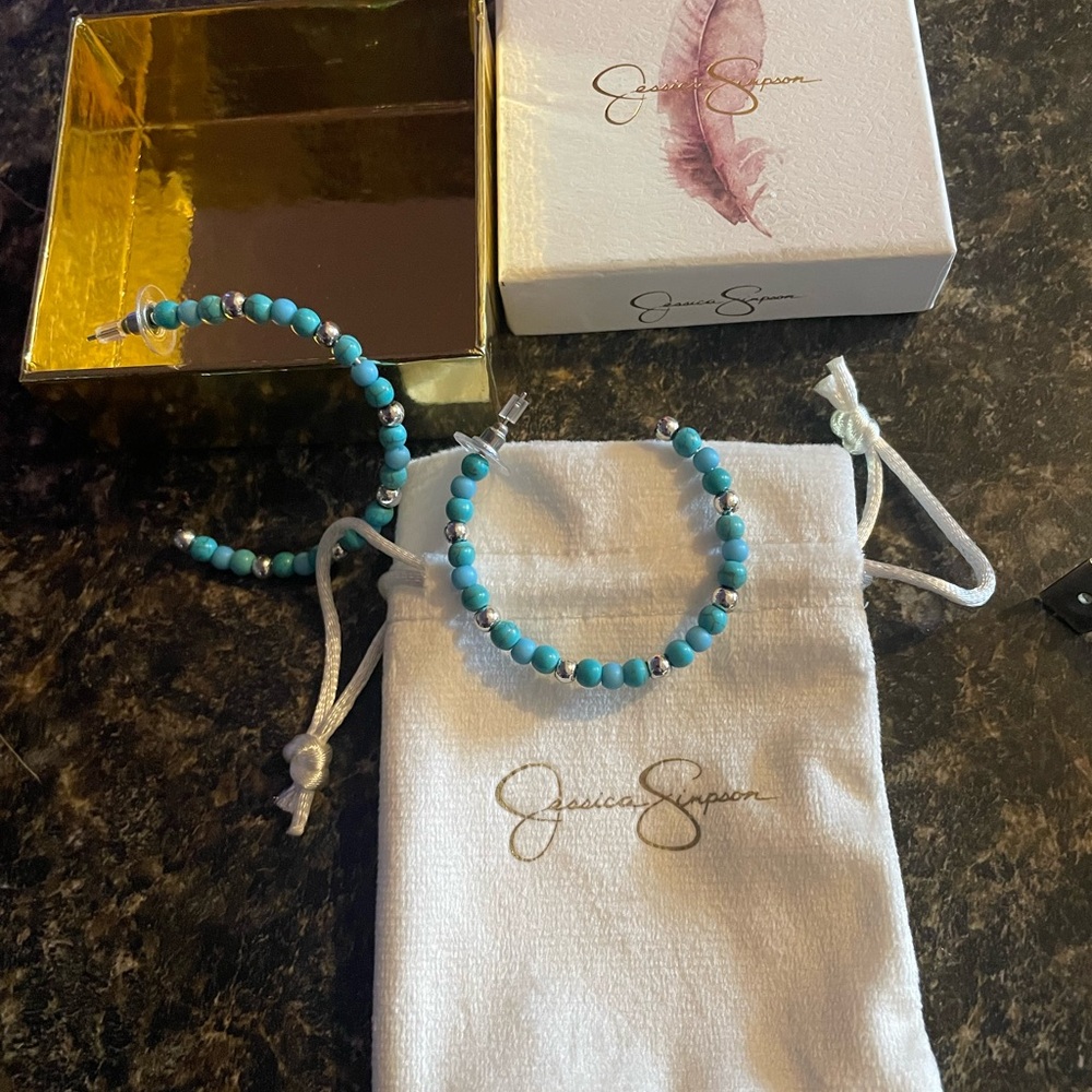 Jessica Simpson Turquoise Beaded Hoop Earrings